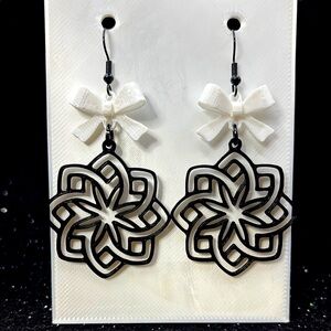 Black and White Bow Earrings